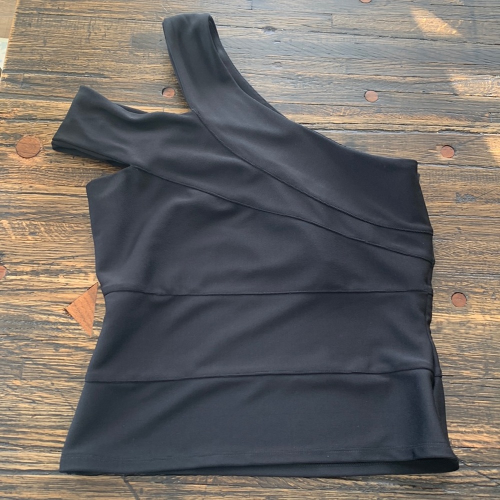One shoulder black top